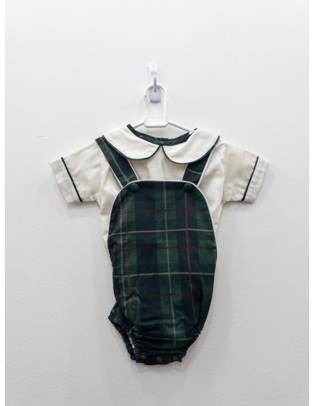 set camisa lino blanca con enterizo verde de cuadros