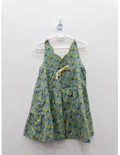 vestido verde con flores amarillas y rosadas
