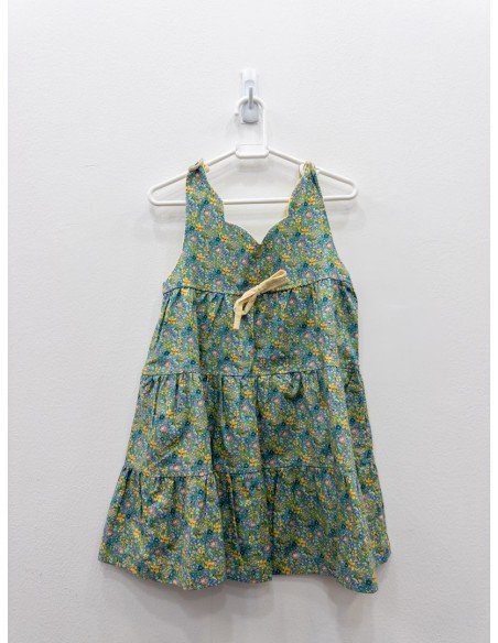 vestido verde con flores amarillas y rosadas