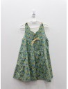 vestido verde con flores amarillas y rosadas