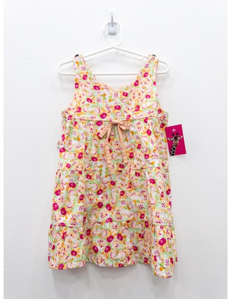 vestido con flores fucsias y naranjas