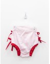 vestido rosado con filos rojos