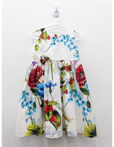vestido blanco con cerezas rosas y flores azules