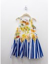 vestido paisaje con falda rayas azul con blanco