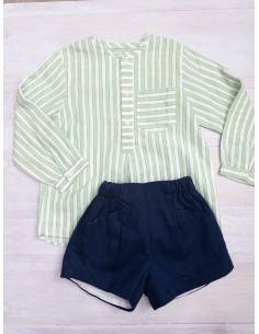 set camisa rayas verdes y blancas y short azul