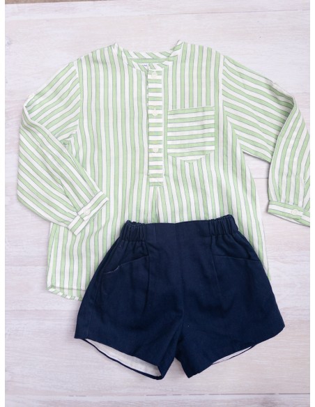 set camisa rayas verdes y blancas y short azul