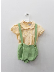 set camisa cuadros amarillos y romper verde limon