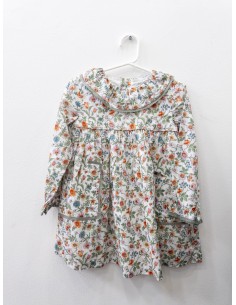 vestido manga larga hojas verdes y flores naranja