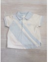 camisa polo blanca con raya grande celeste