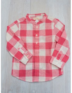 camisa lino cuadros blancos y fucsias