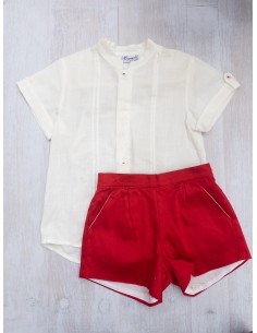 set camisa blanco y short rojo