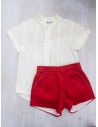 set camisa blanco y short rojo