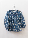 top manga larga turquesa con flores beige