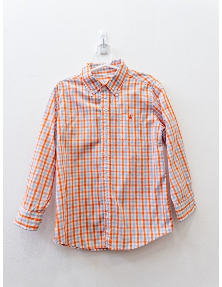 camisa cuadros naranjas con celestes