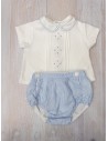 set camiseta blanca con puntos celestes calzon rayas