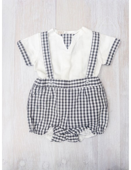 set camisa blanca con romper cuadros grises con blanco