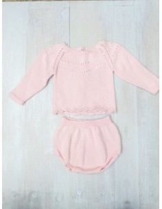 set tejido rosado cubre pañal