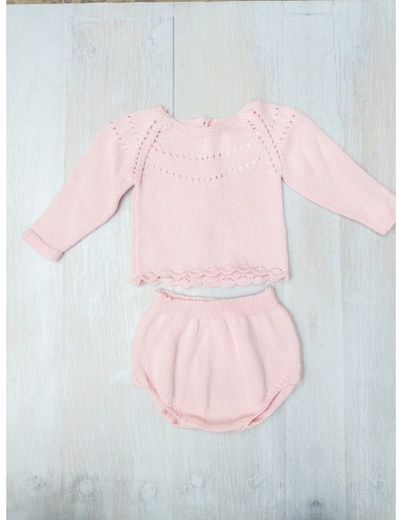 set tejido rosado cubre pañal
