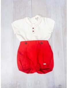 set short rojo camisa lino blanca con botones