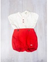 set short rojo camisa lino blanca con botones
