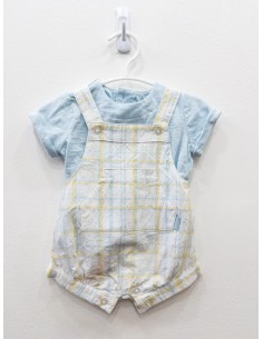 set camiseta celeste romper cuadros amarillos con celeste