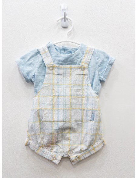 set camiseta celeste romper cuadros amarillos con celeste