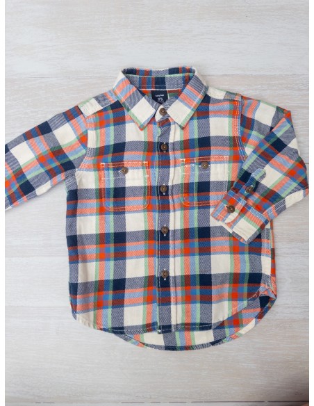 camisa manga larga cuadros naranja, azul, verde