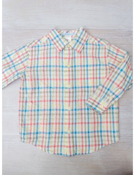camisa manga larga cuadros amarillos, rojo, celeste, verde