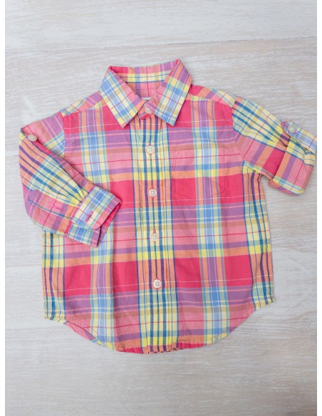 camisa manga corta rosadas con cuadros amarillo