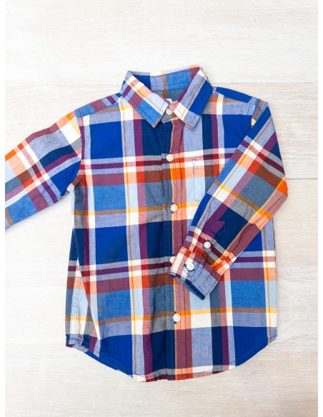 camisa cuadros azules, naranja, violeta