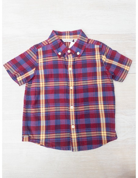 camisa cuadros rojo, morado, amarillo