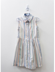 vestido blanco con rayas azul celeste salmon