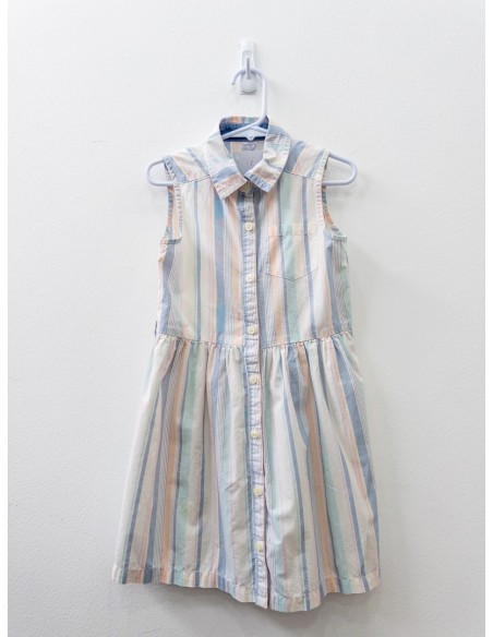 vestido blanco con rayas azul celeste salmon