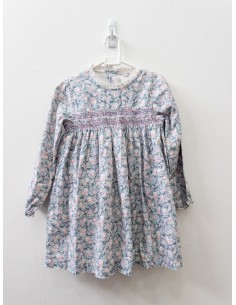 vestido turquesa con flores azules y rosadas manga larga