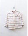 camisa manga larga blanca con rayas beige rojas y azules