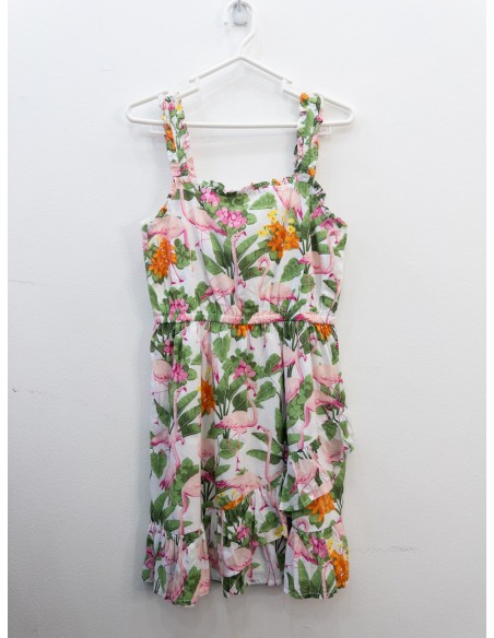 vestido blanco con flamingos