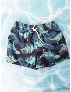 pantalon de baño dinosaurios azul con naranja
