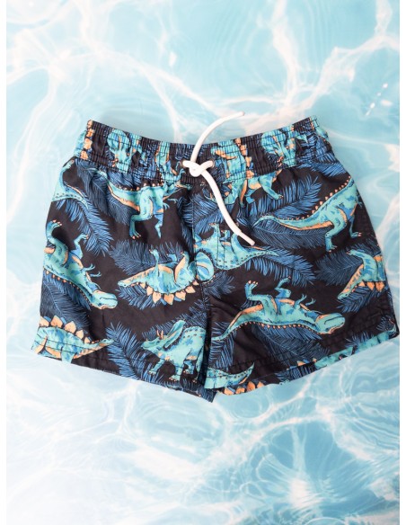 pantalon de baño dinosaurios azul con naranja