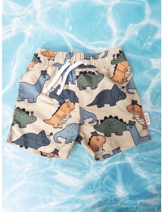 pantalon de baño dinosaurios verdes azules y naranja