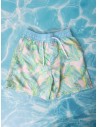 pantalon de baño rosado y palmeras turquesas