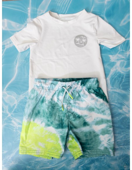 set camisa de agua blanca con pantalon debaño degrade turquesa