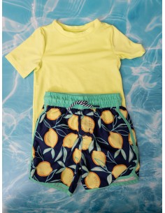 set camisa de agua verde neon y pantalon de baño de limones