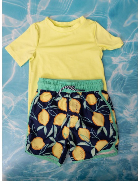 set camisa de agua verde neon y pantalon de baño de limones