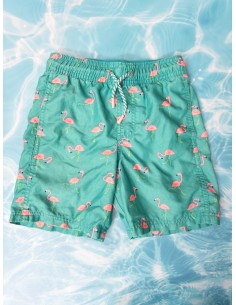 pantalon de bano verde con flamingos