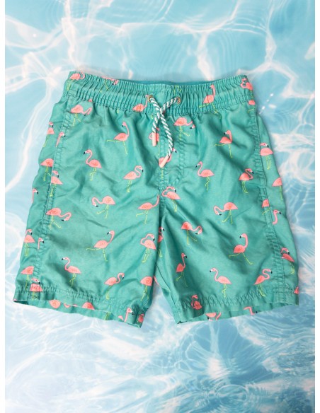 pantalon de bano verde con flamingos