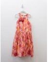 vestido naranja con fucsia