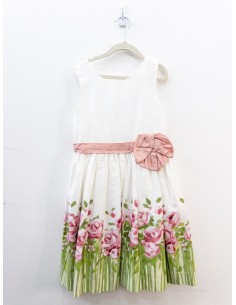 vestido blanco cinturon rosado