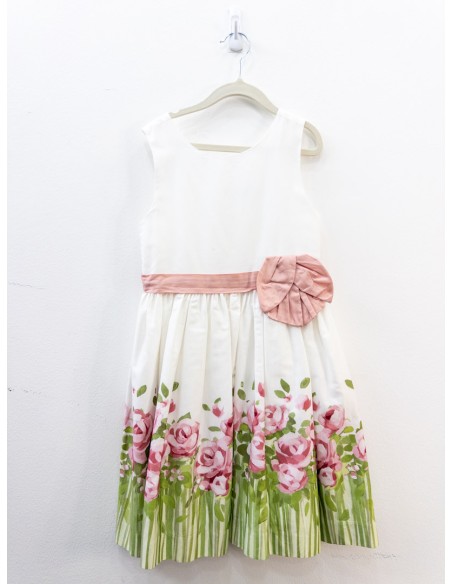 vestido blanco cinturon rosado