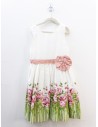 vestido blanco cinturon rosado