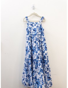 vestido largo azul con blanco